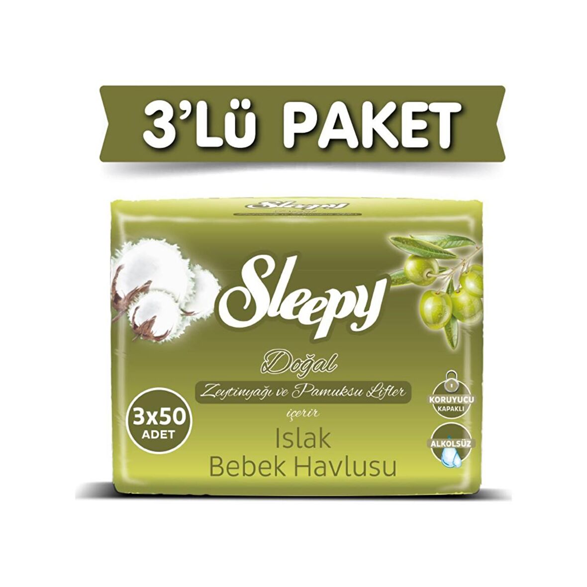 Sleepy sensitive ıslak havlu 3x50'li kapaklı zeytinyağlı  