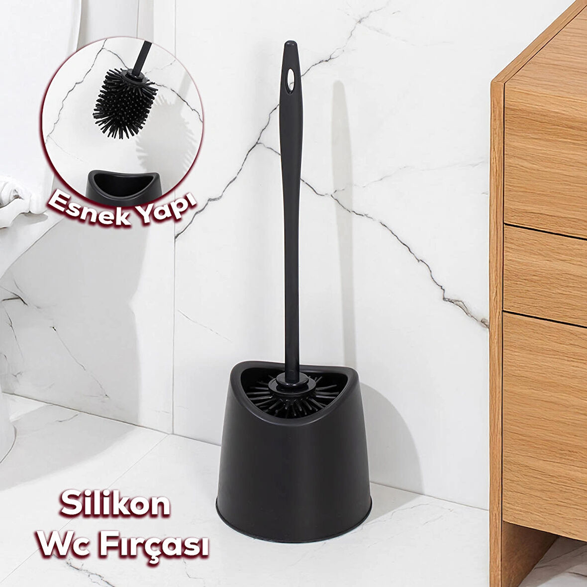 Porsima SB-776 Silikon Wc Tuvalet Banyo Fırçası Klozet Fırçası Siyah