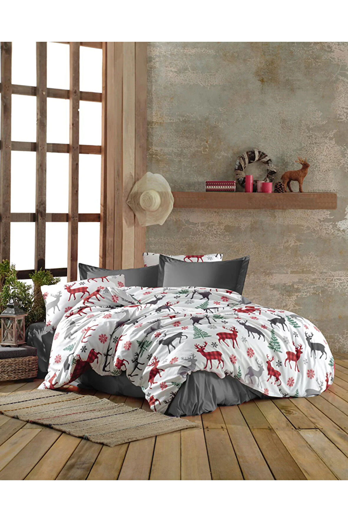 Çarşafı Lastikli Çift Kişilik Nevresim Takımı 4 Yastıklı