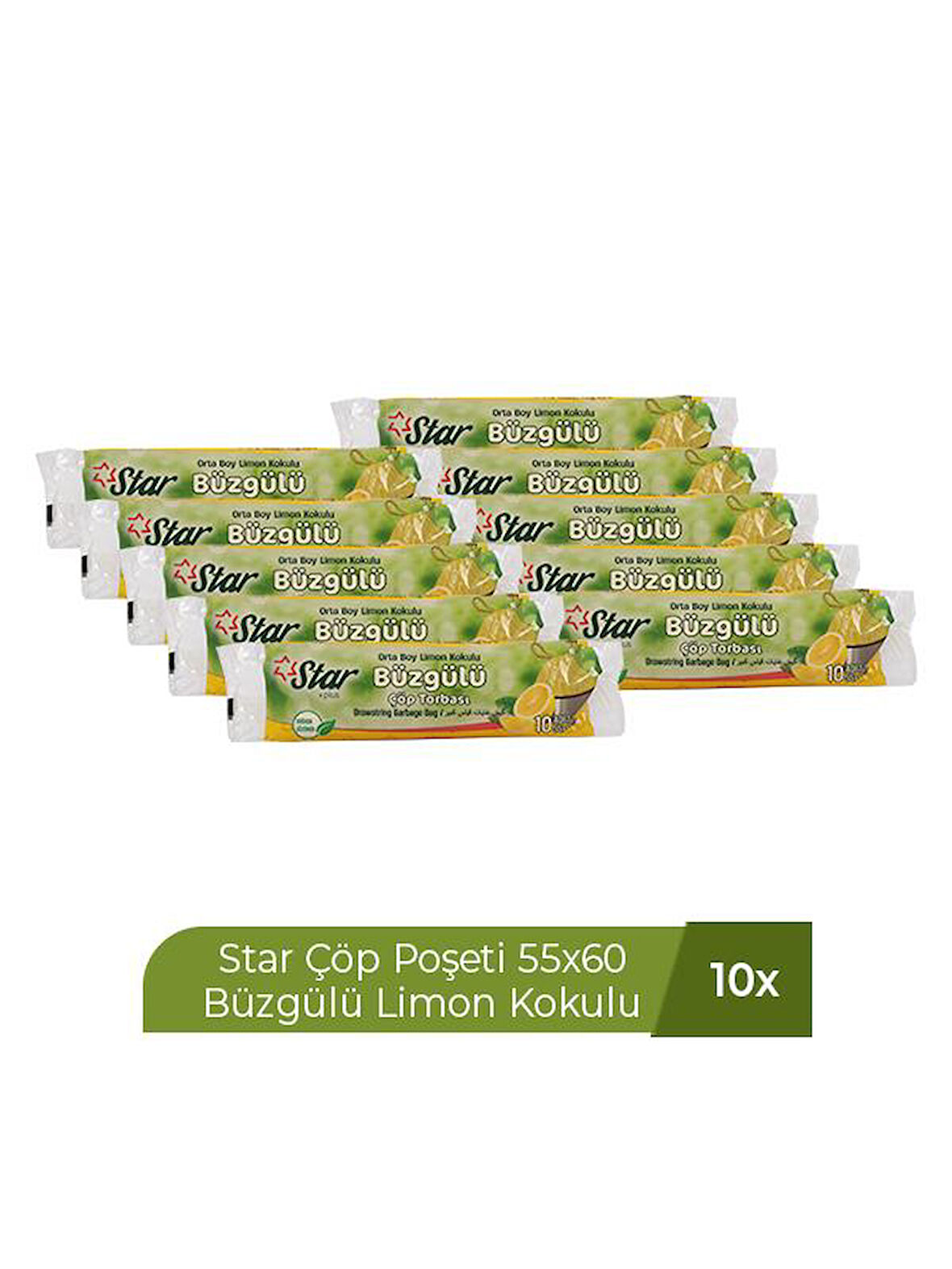 STAR ÇÖP POŞETİ 10'LU 55 X 60 ORTA BÜZGÜLÜ LİMON X10 ADET