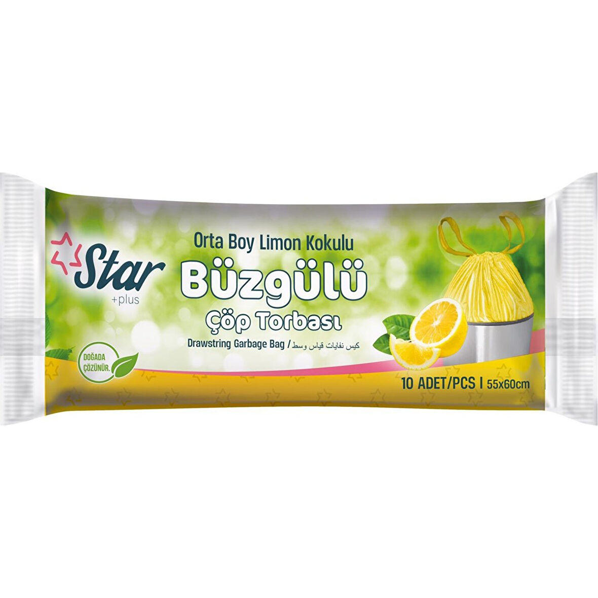 Star Plus Büzgülü Çöp Torbası Orta Boy 55X60 cm. Limon Kokulu (1 Rulo 10 Adet)