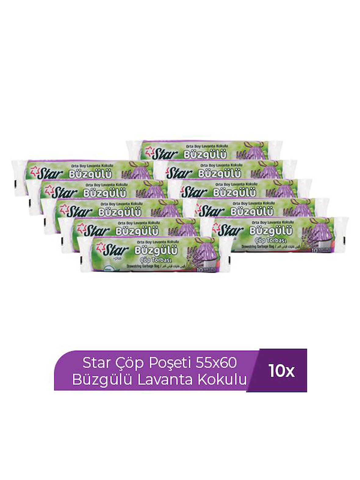 STAR ÇÖP POŞETİ 10'LU 55 X 60 ORTA BÜZGÜLÜ LAVANTA X 10 ADET