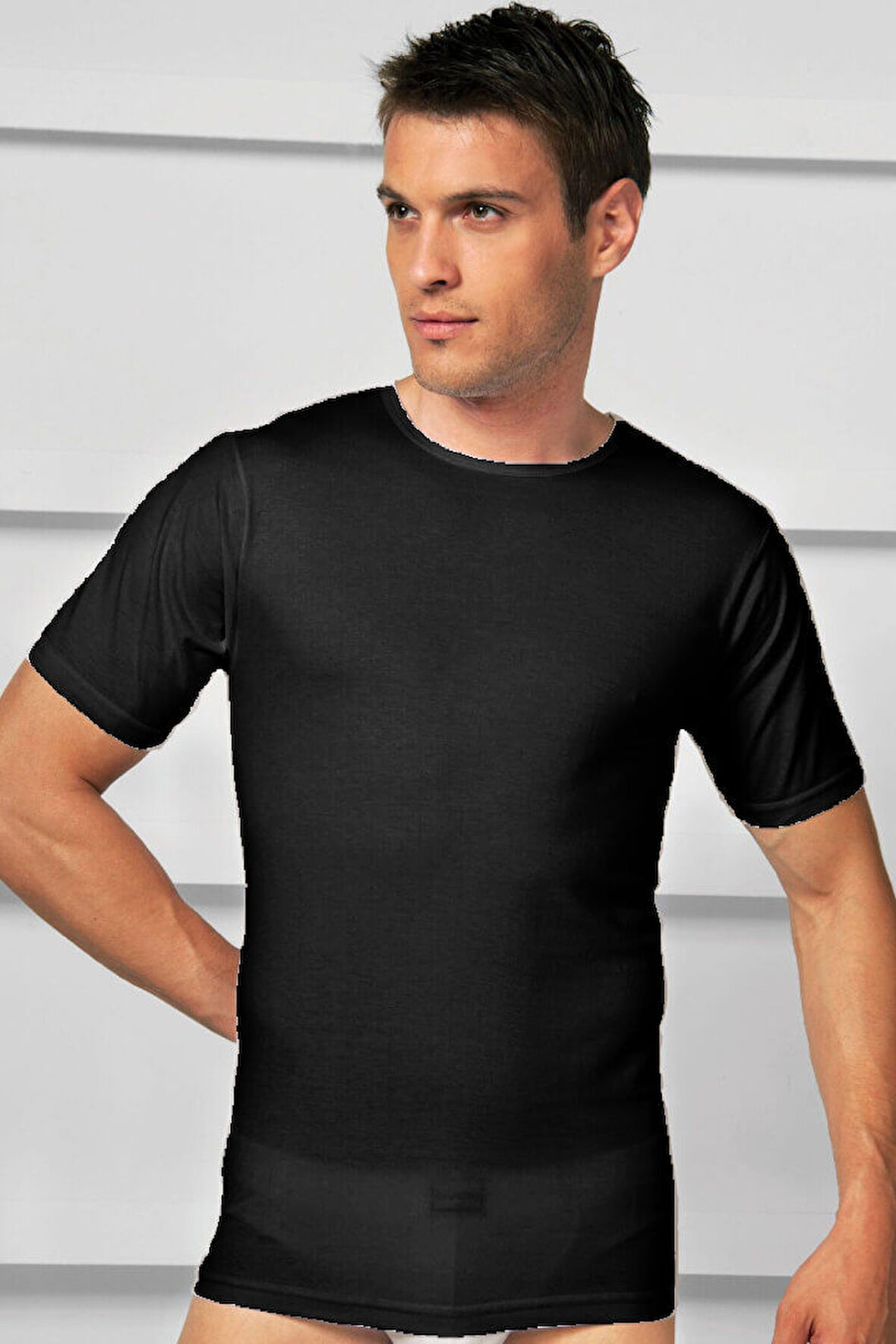 Erkek Pamuklu Kısa Kol Geniş Yaka Klasik Fanila T-Shirt (2510) MGB2510