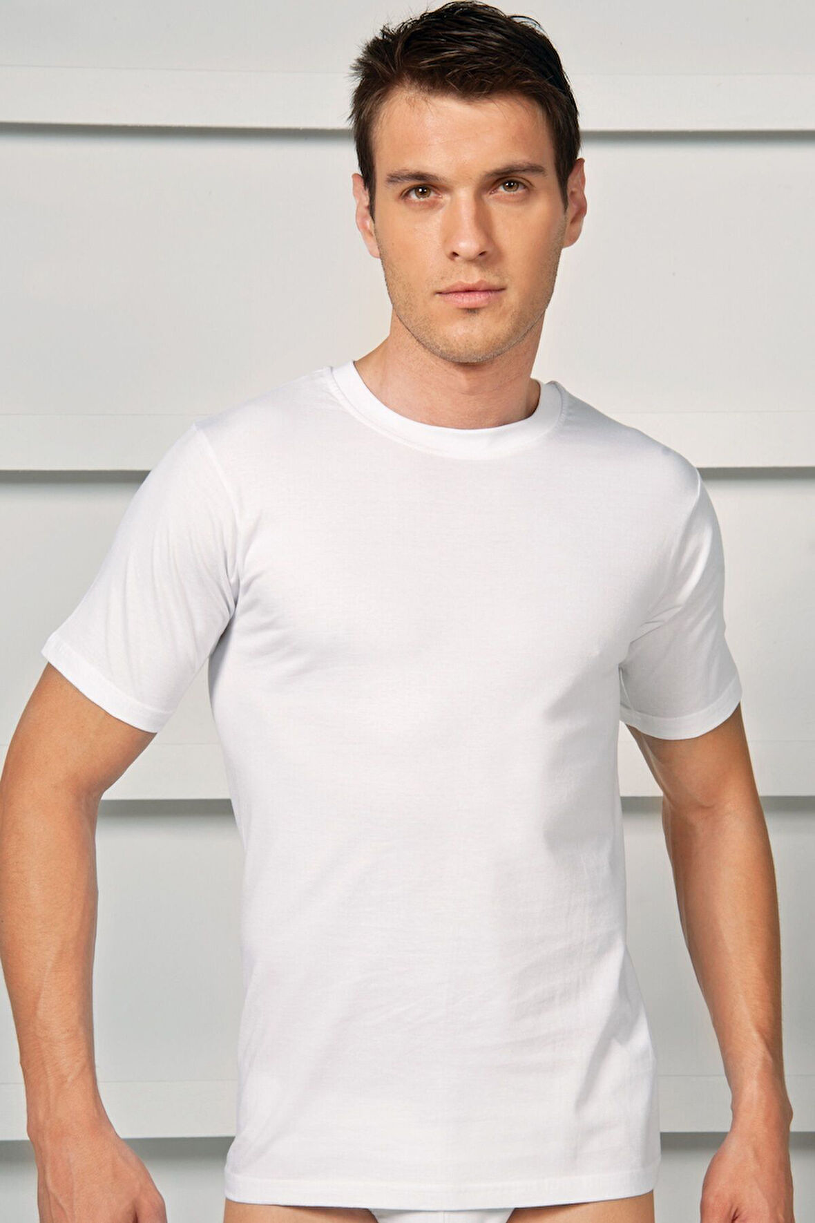 Erkek Pamuklu Kısa Kol Dar Yaka Klasik Fanila T-Shirt (2505) MGB2505