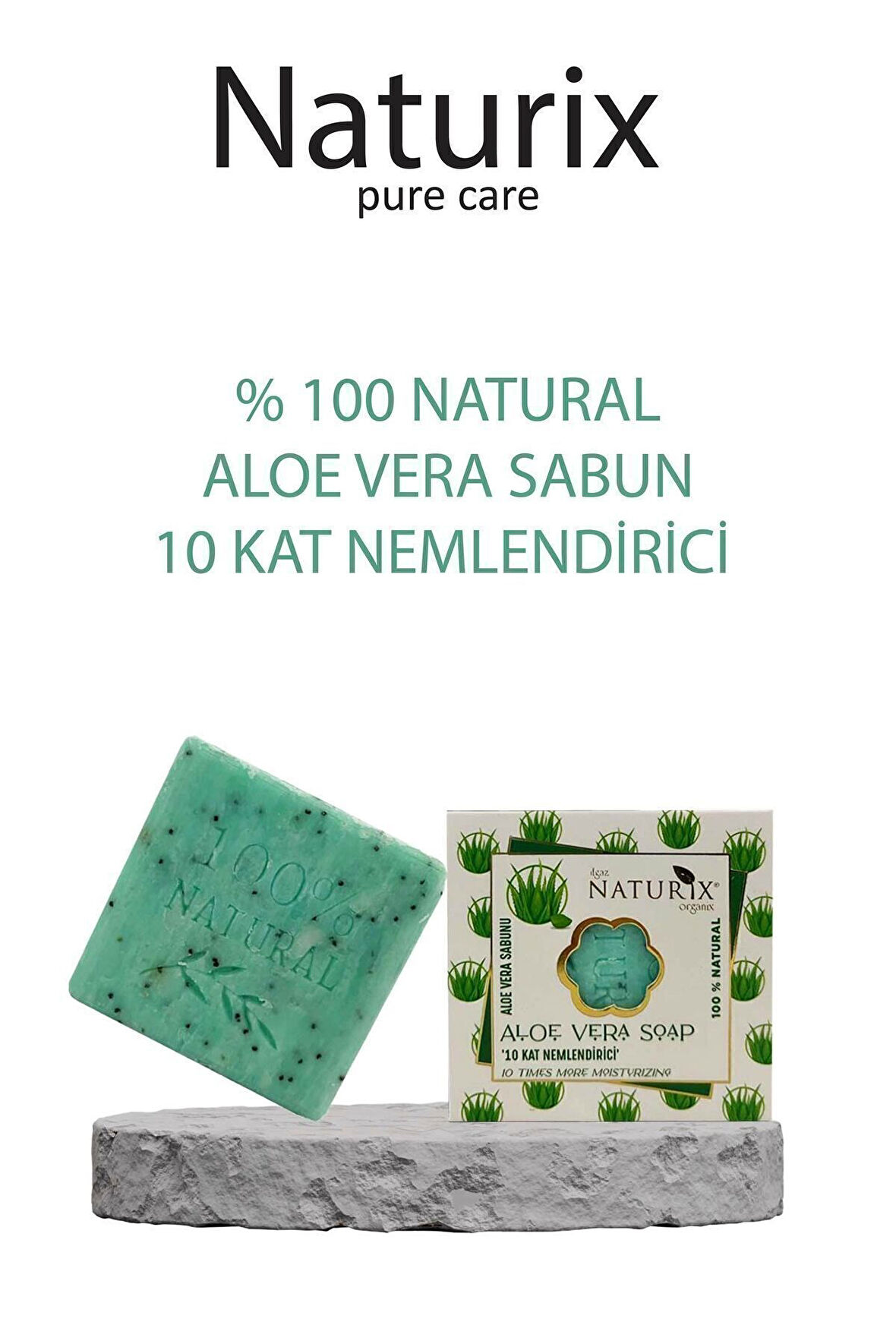 Natural Aloe Vera Sabun Kuru Ciltler İçin Nemlendirici Akne Kurutucu %100 Doğal Aloe Vera Soap 125Gr