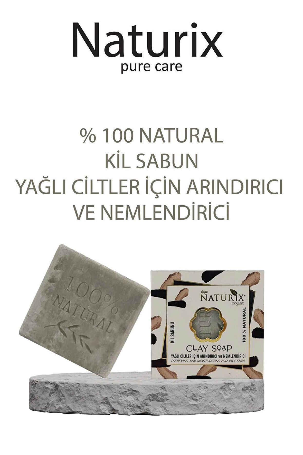 Natural Kil Sabun Yağlı Ciltler İçin Arındırıcı Nemlendirici Siyah Nokta Karşıtı Doğal Clay Soap