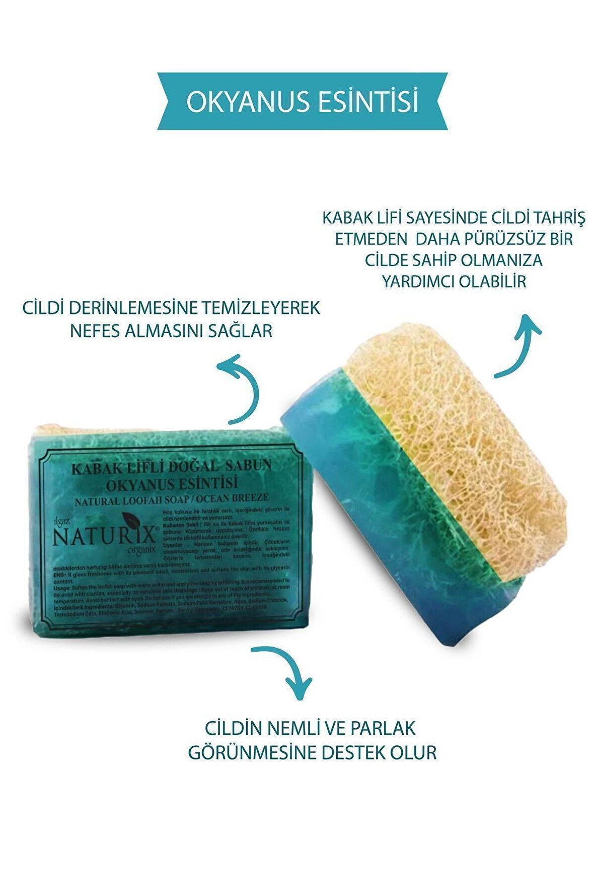 Doğal Kabak Lifli Okyanus Esintisi Sabun Mineralli Nemlendirici Peeling Etkili Ocean Soap 130 Gr