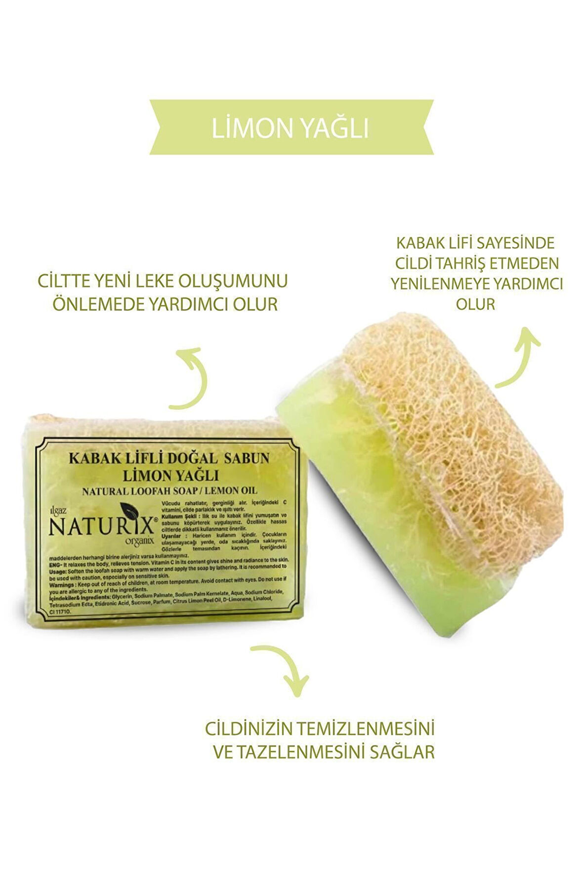 Doğal Kabak Lifli Limon Yağlı Sabun Akne Karşıtı Peeling Etkili 130 Gr