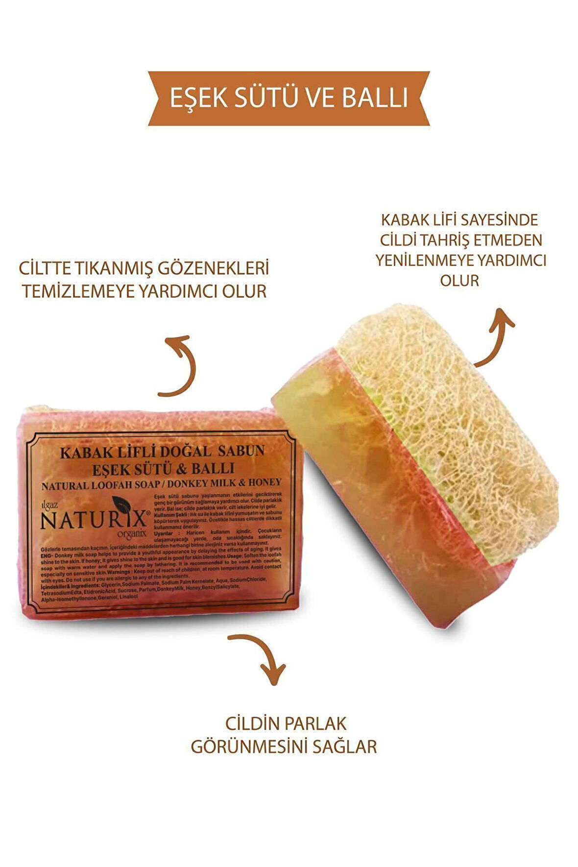 Doğal Kabak Lifli Eşek Sütü & Ballı Sabun Ipeksi Cilt Için Natural Akne Kurutucu Natural Soap 130 Gr