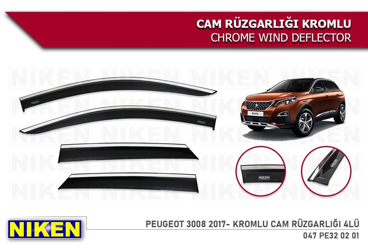 Peugeot 3008 cam rüzgarlığı kromlu 2017+ niken
