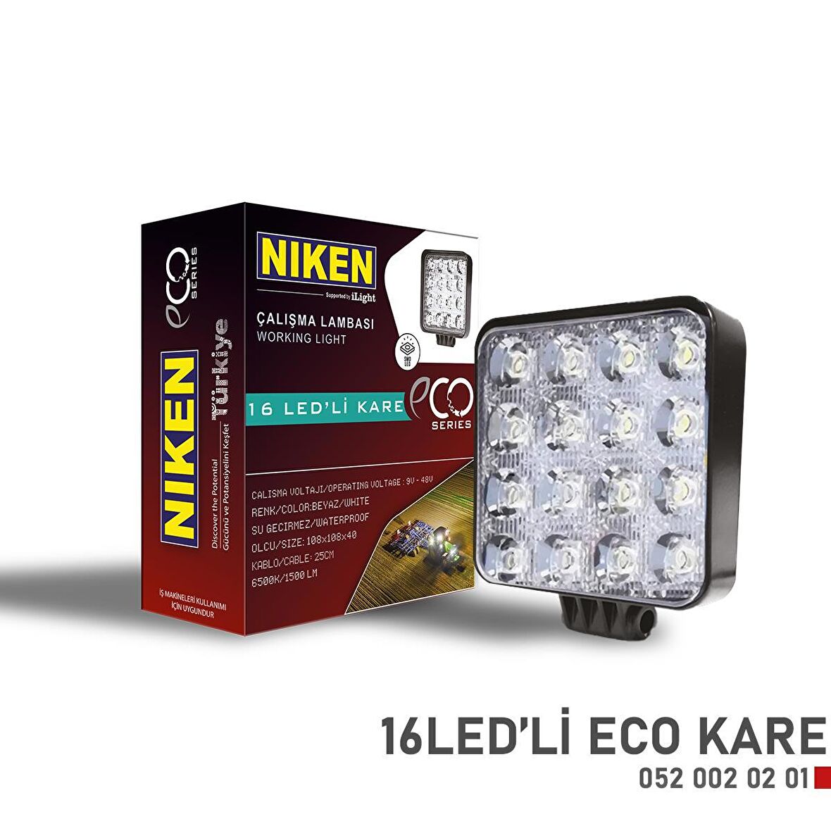 Niken Calışma Lambası 16 Ledli Kare ECO Seri 27-22W 12V 24V 052 002 02 01