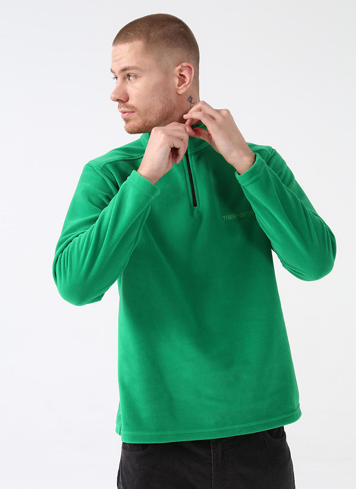 Thermoform Düz Yeşil Erkek Polar Sweatshirt HZTP19042