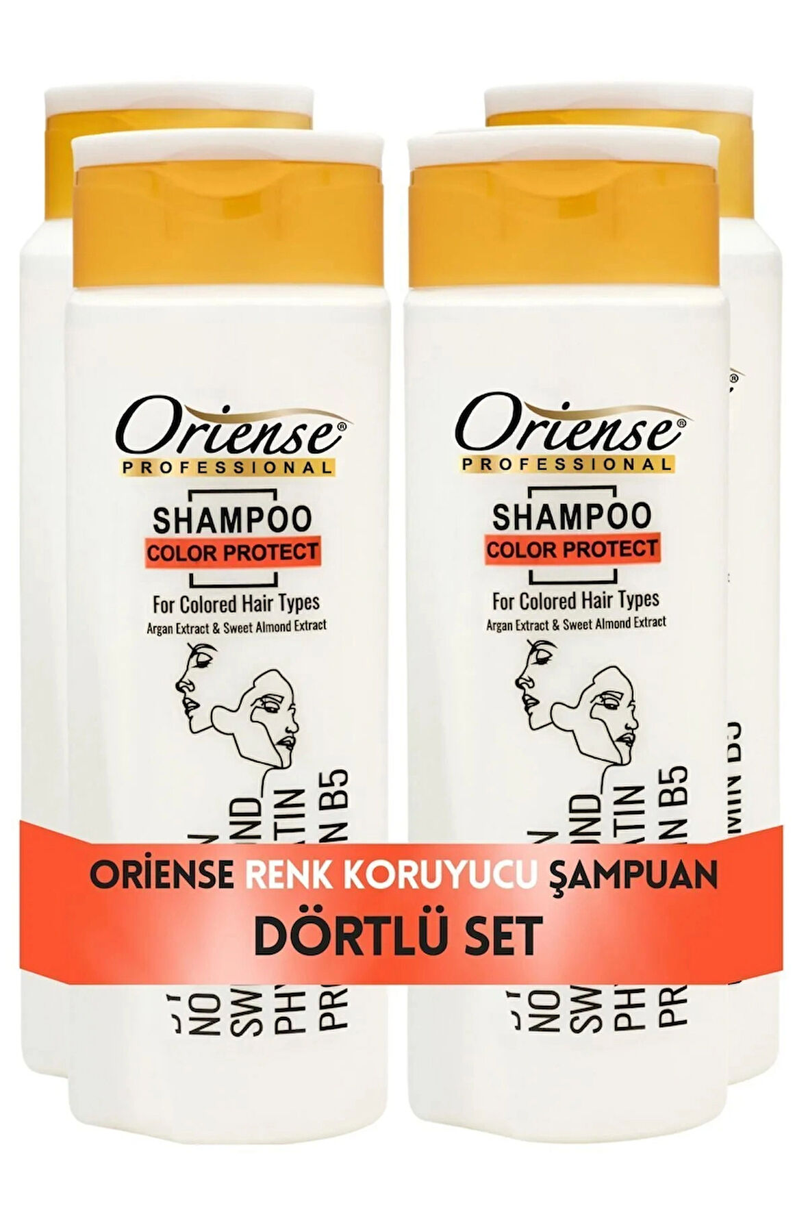 Oriense 360 Ml Şampuan Color Protect 4'lü Set - Boyalı Saçlar İçin(Pantenol, Argan ve Tatlı Badem Özü, Zenginleştirilmiş Ferahlık)