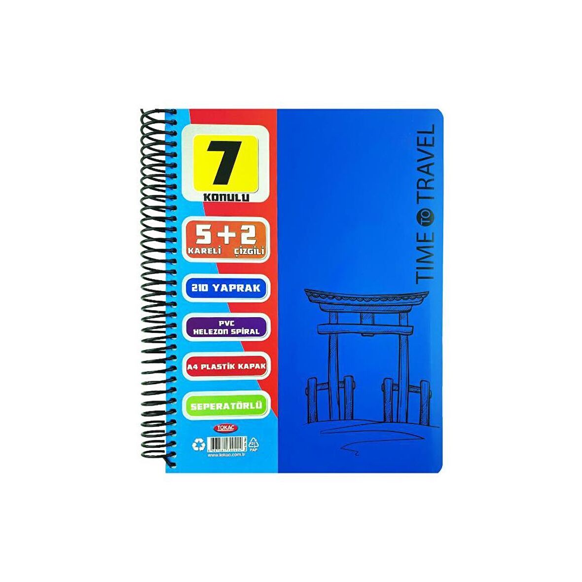 Tokaç 5 + 2 Spiralli PP Kapak A4 Ayraçlı Defter 7 Bölmeli 210 Yaprak 70 Gram