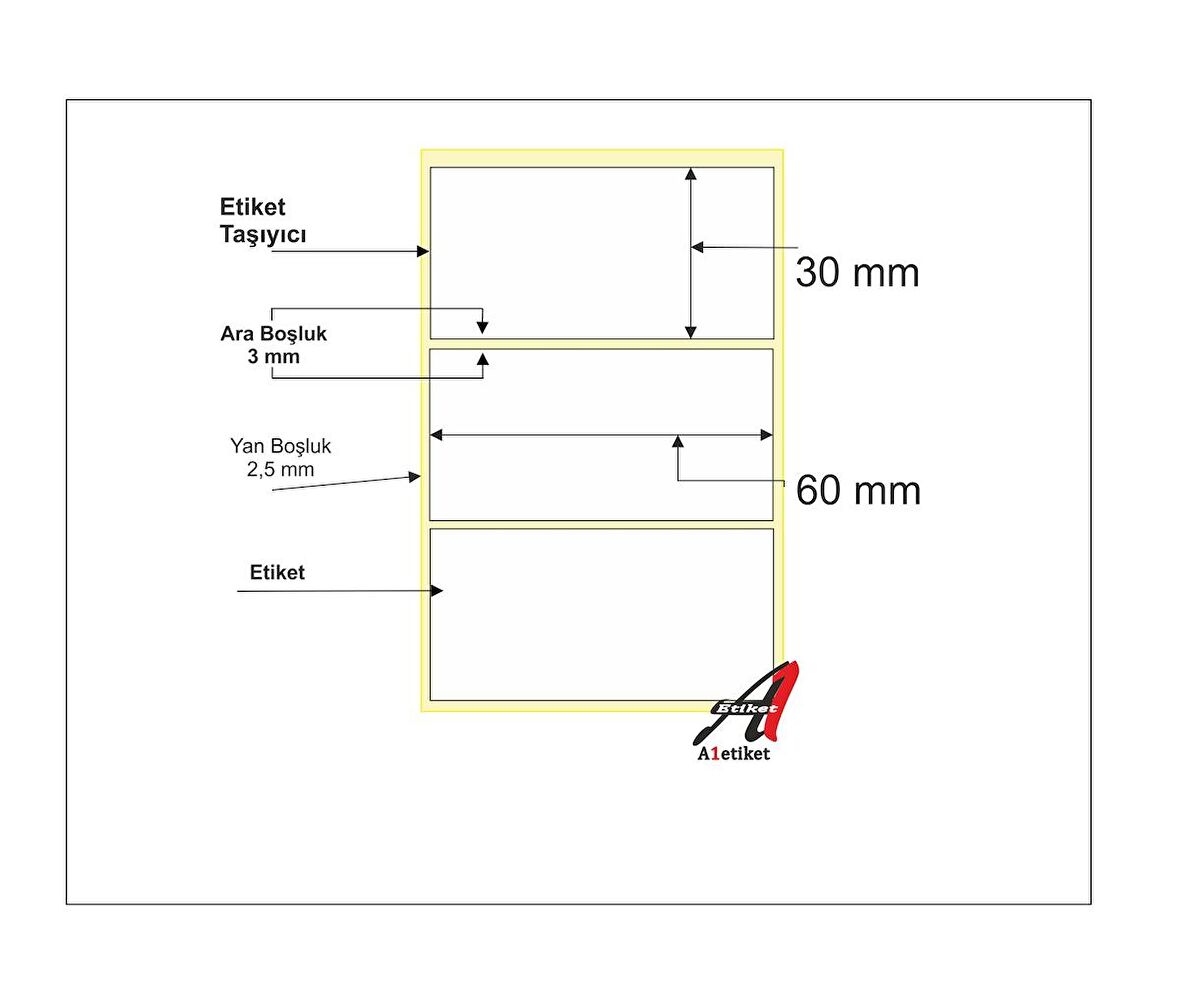 PİA Kuşe Etiket 30 x 60 mm 10.000 Adet Kuşe Barkod Etiketi 1.000 Sarımlı 10 Rulo