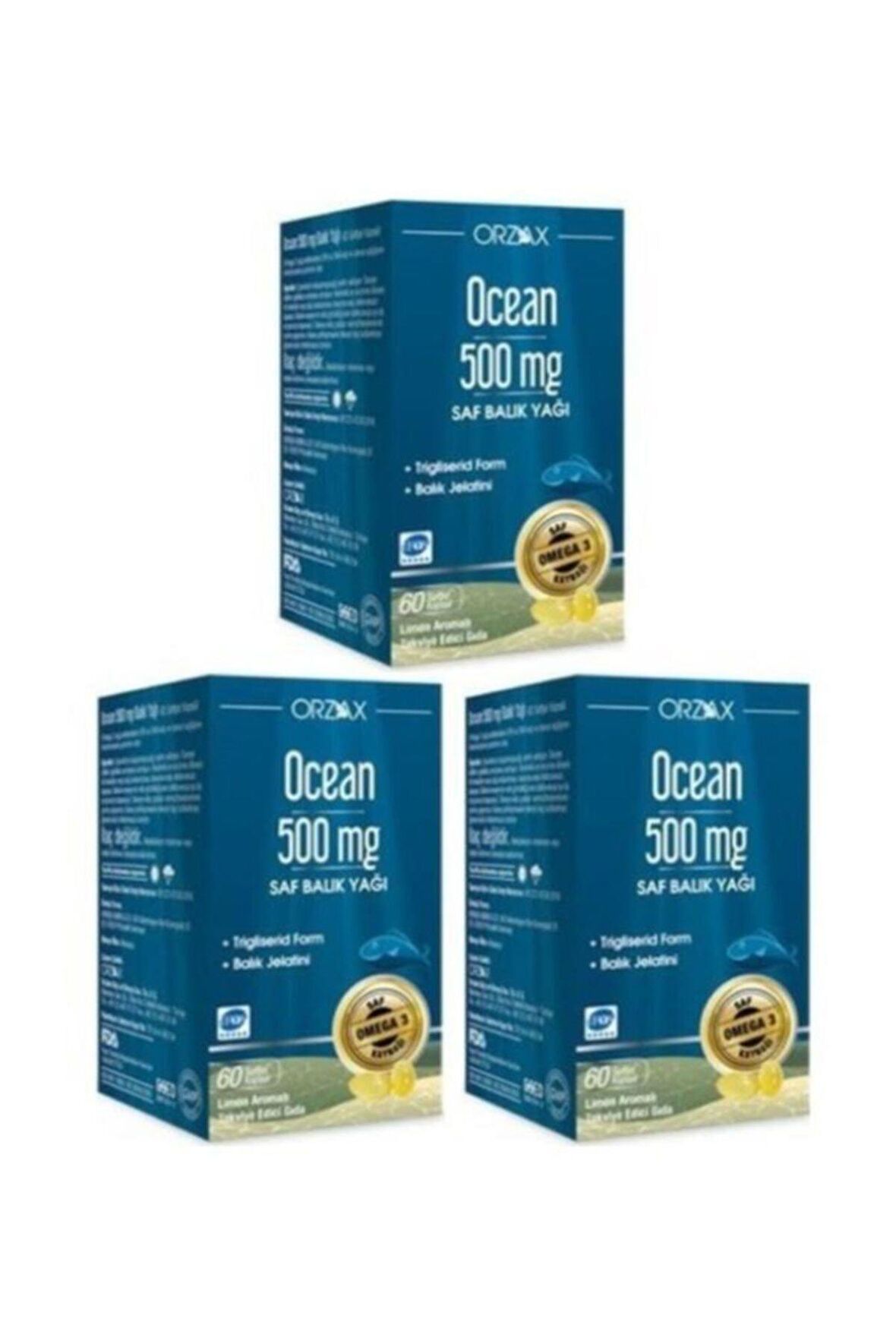 Ocean Omega 3 Balık Yağı 500 mg 60 Kapsül 3 Kutu