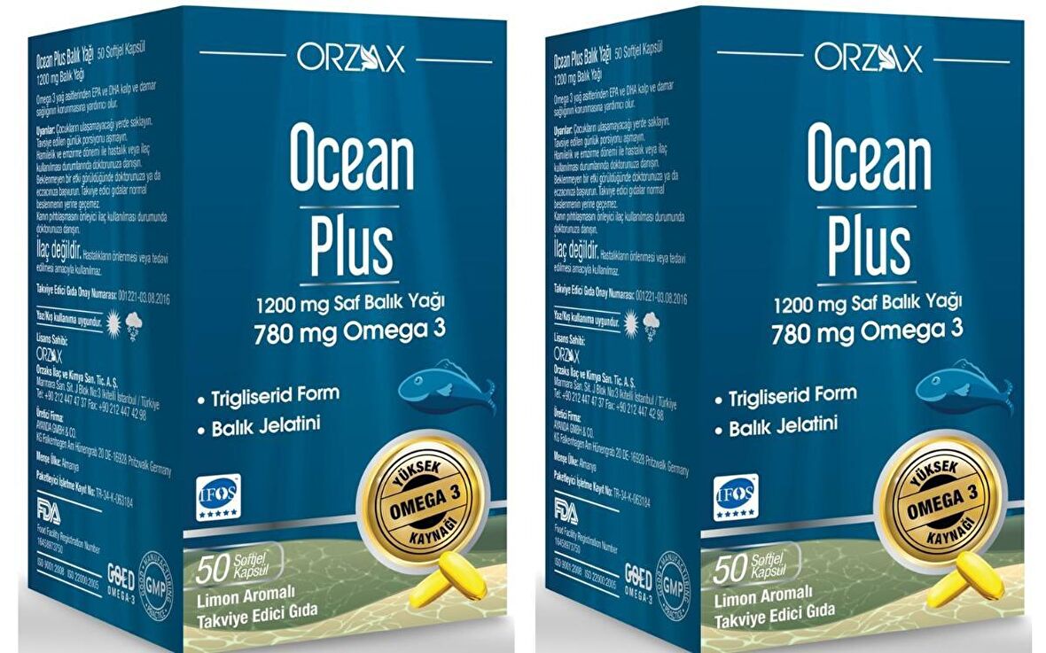 Ocean Plus 1200 Mg 50 Kapsül Balık Yağı 2 Adet