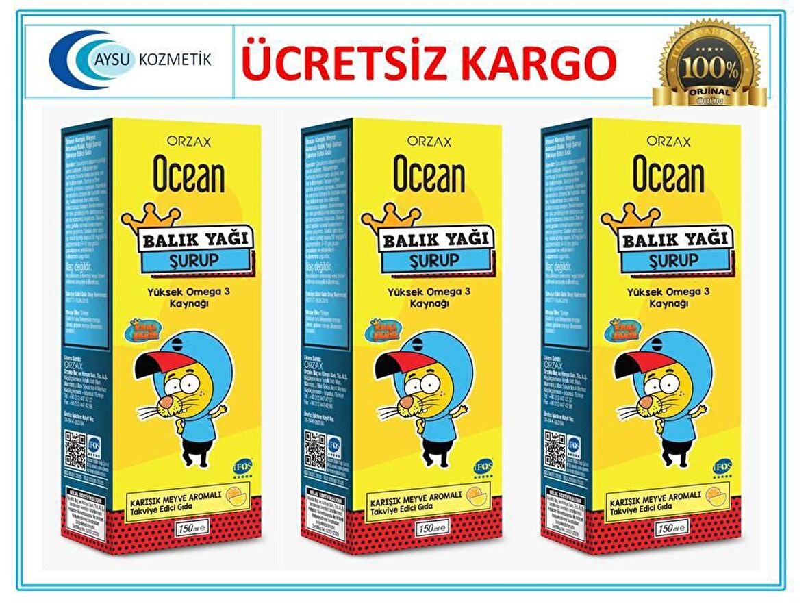 OCEAN BALIK YAĞI ŞURUBU KARIŞIK MEYVE AROMALI 150 ML 3'LÜ PAKET