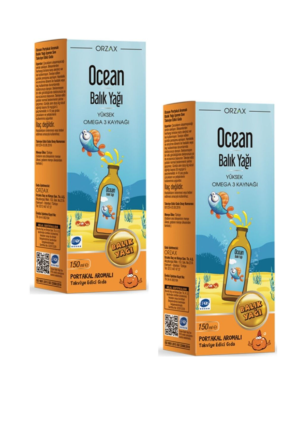 Ocean Portakal Aromalı Balık Yağı 150 ml x 2 Adet