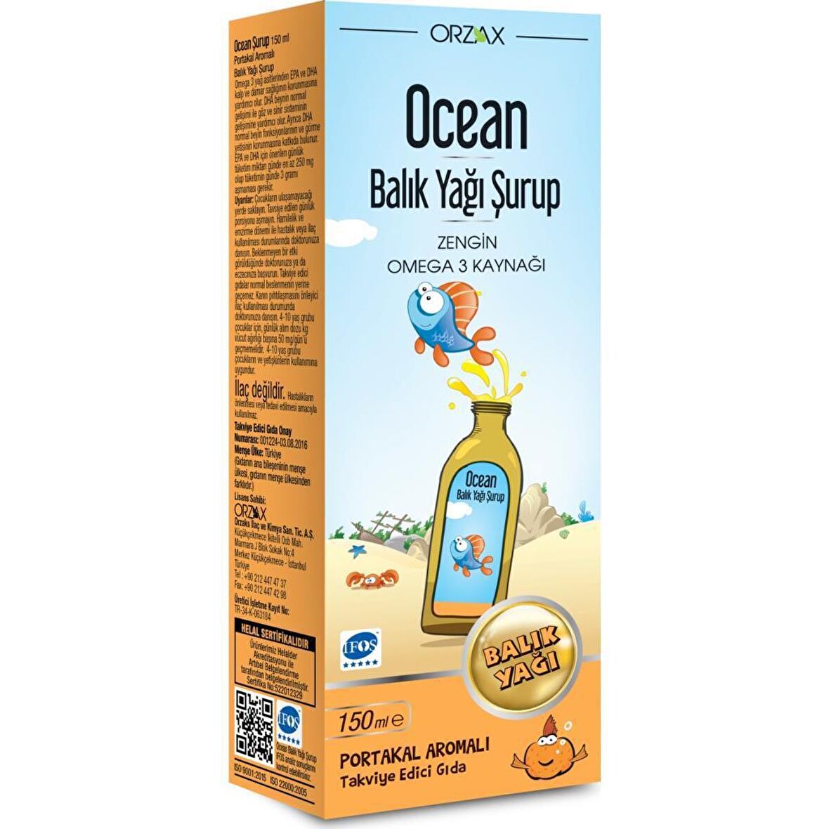 Orzax Ocean Omega 3 Portakal Aromalı Balık Yağı 150 ml