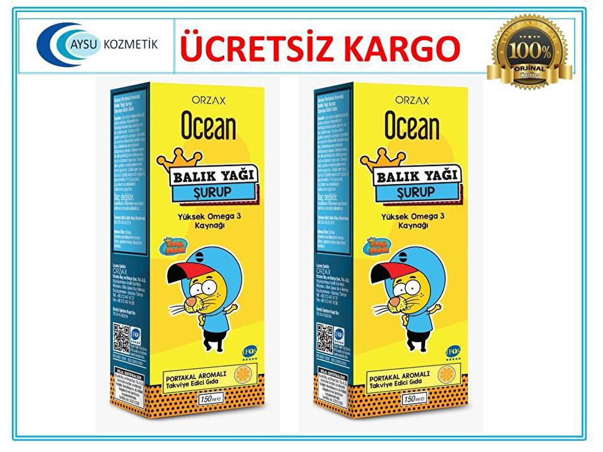 OCEAN OMEGA 3 PORTAKAL AROMALI BALIK YAĞI ŞURUBU 150 ML 2'Lİ PAKET
