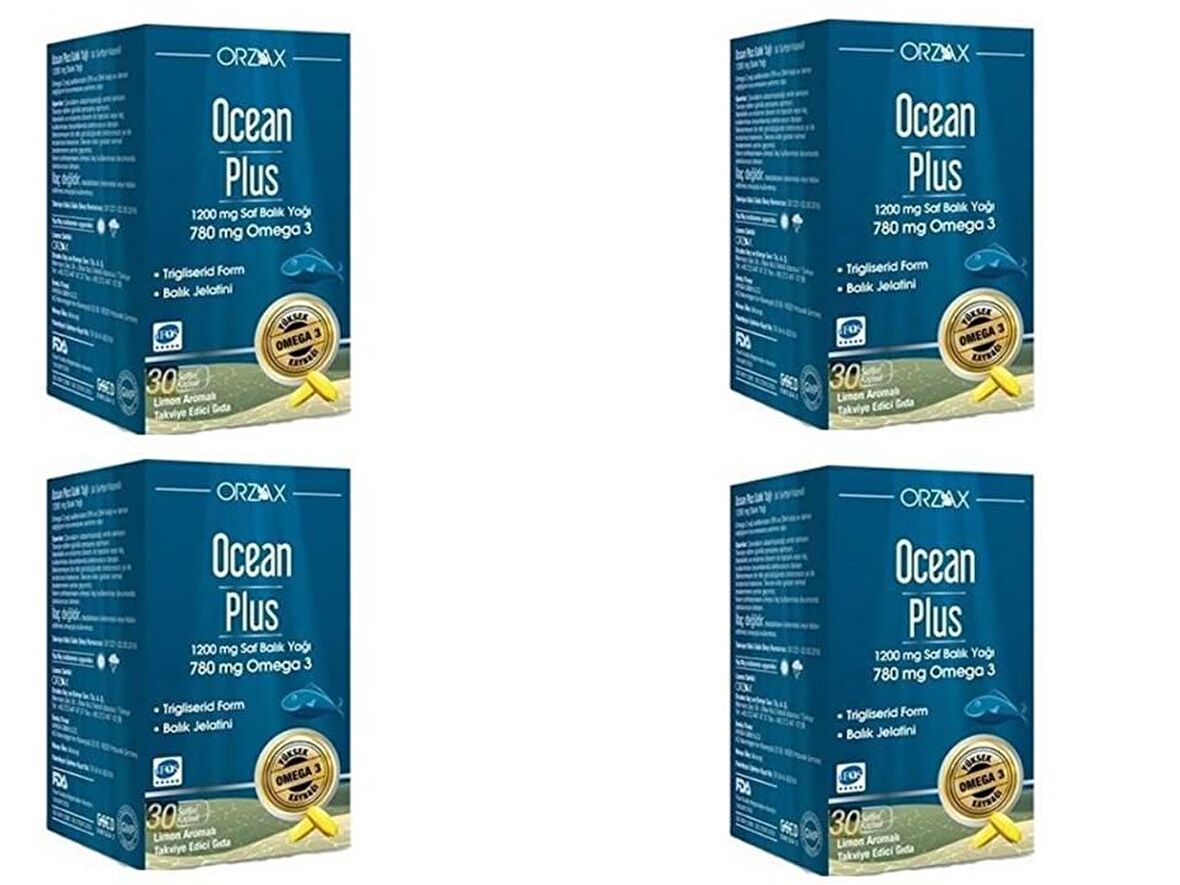 Ocean Plus 1200 Mg Omega 3 Saf Balık Yağı 30 Kapsül 4 Adet