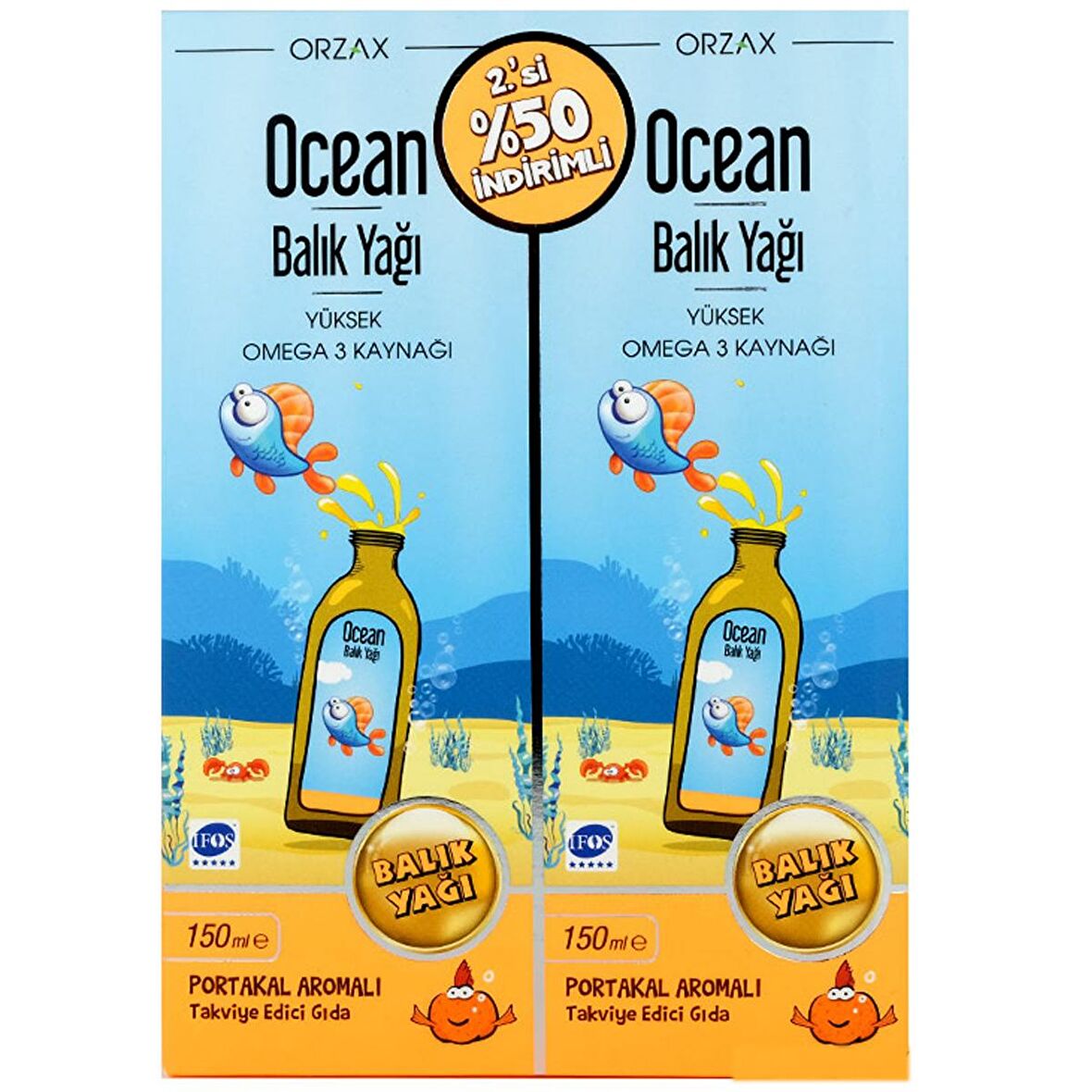 Orzax Ocean Portakal Aromali Balik Yaği Surup 150 Ml + 150 Ml Firsat Paketi