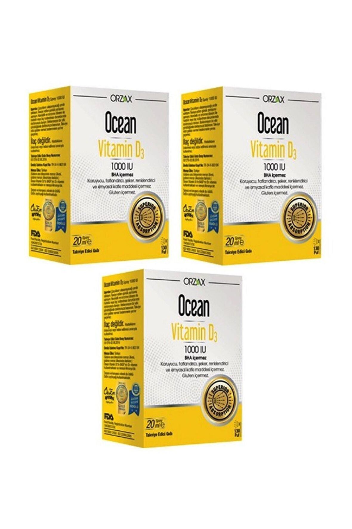 Ocean Vitamin D3 1000 IU Oral Sprey 20 ml 3 Kutu