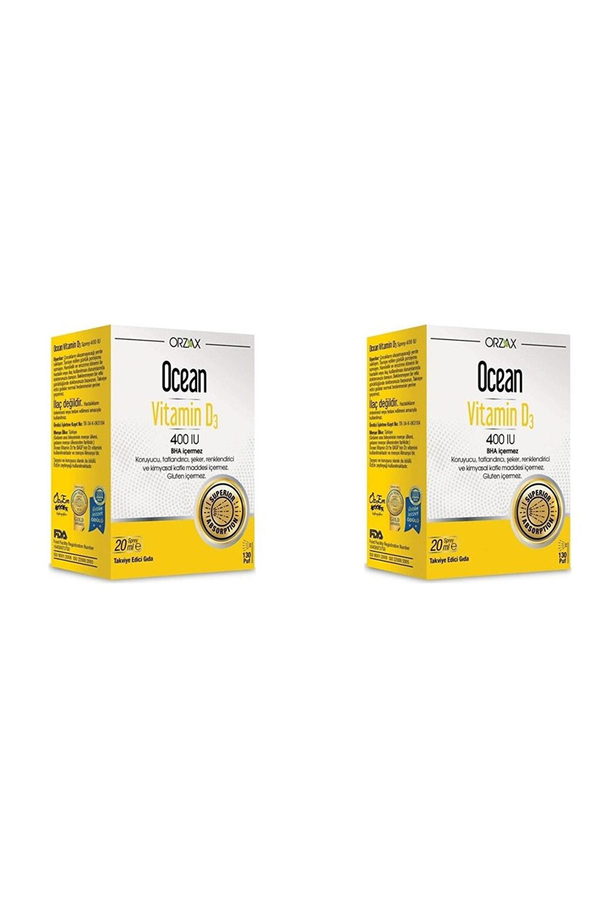 Ocean Vitamin D3 400 Iu Sprey 20 Ml 2'li Paket