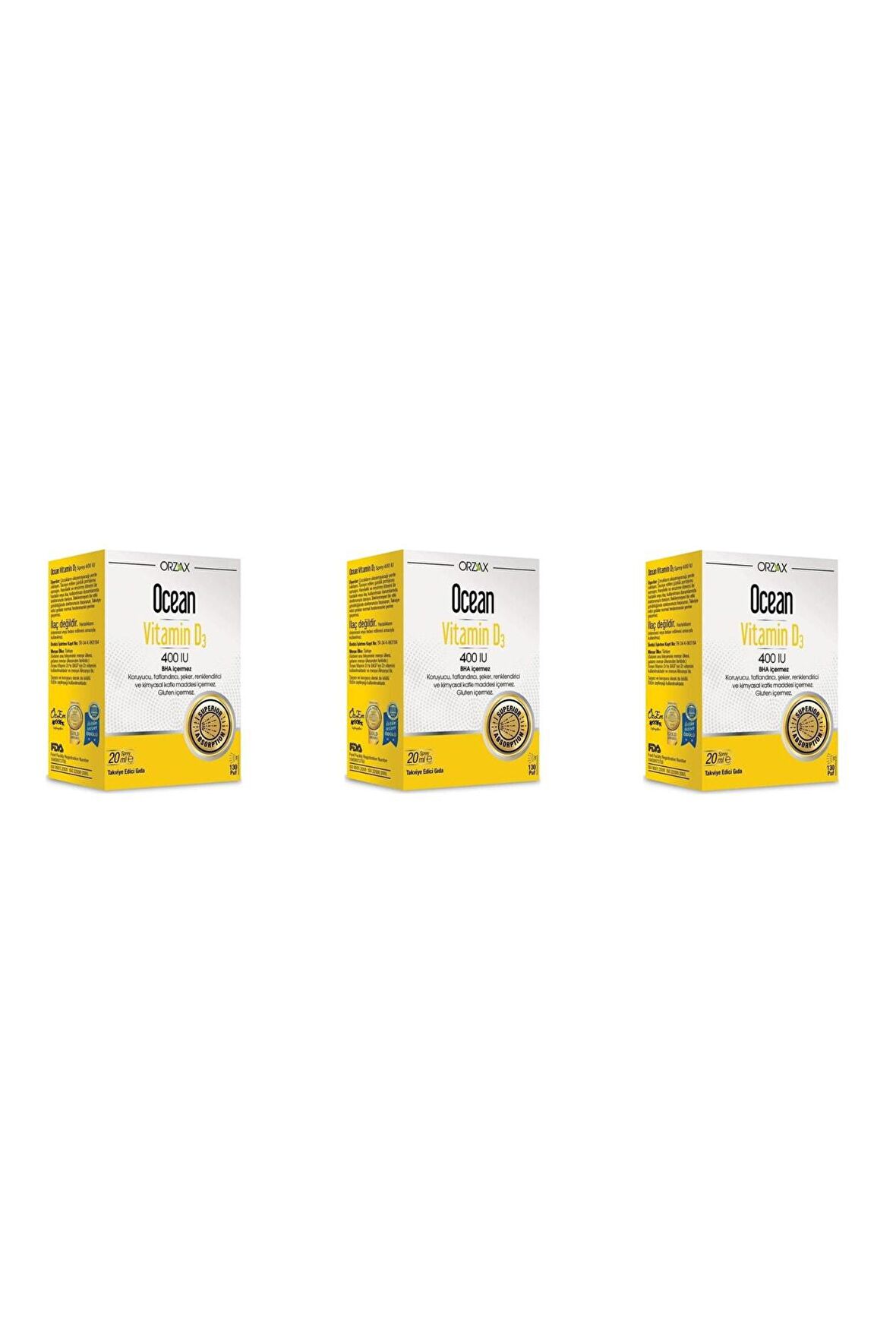 Ocean Vitamin D3 400 Iu Sprey 20 Ml 3'li Paket