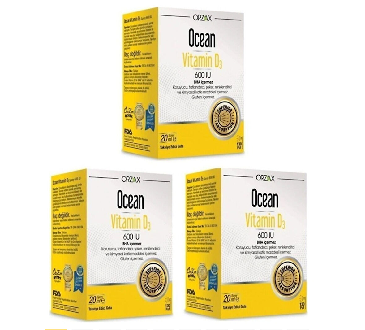 Ocean Vitamin D3 600 IU Sprey 20 ml 3 Adet