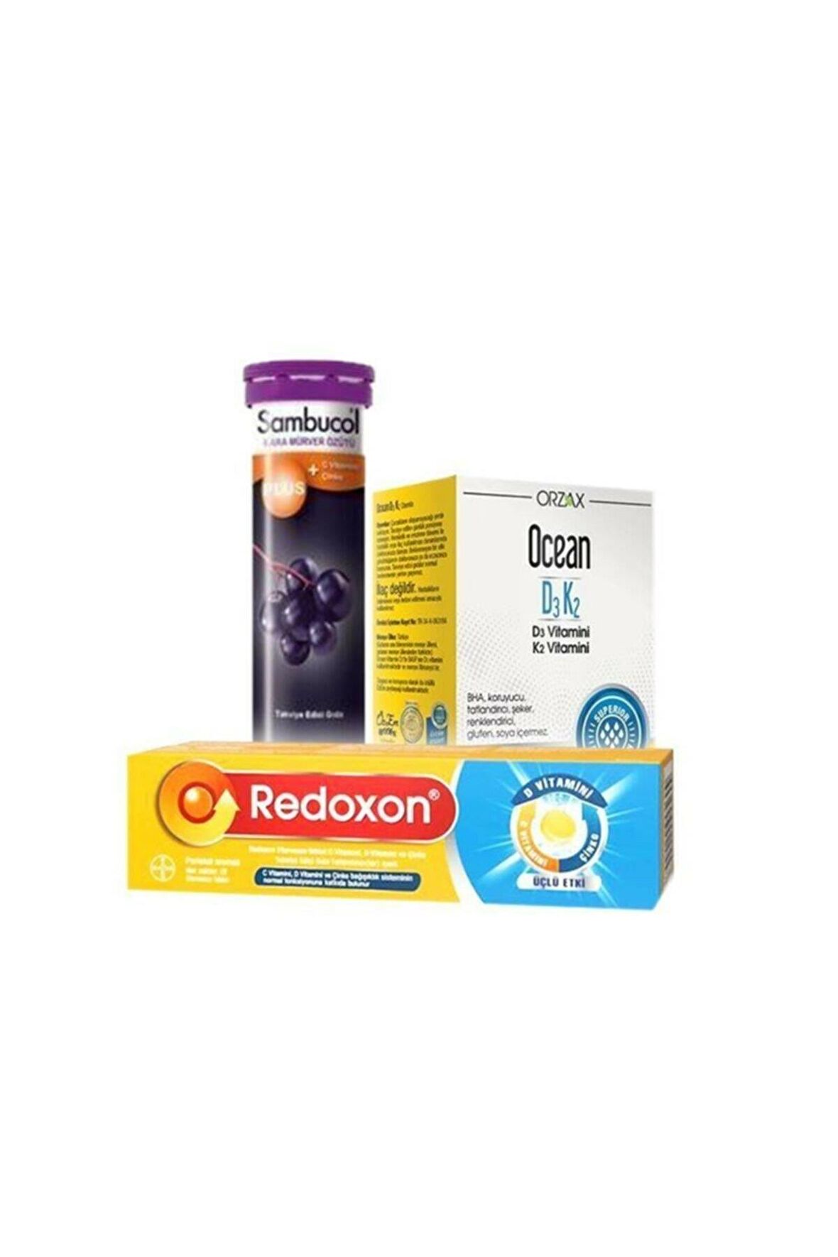 Sambucol Plus Efervesan 15 Tablet+Ocean D3K2 Damla 20 ml+Redoxon 3'lü Etkili 15 Efervesan Tablet