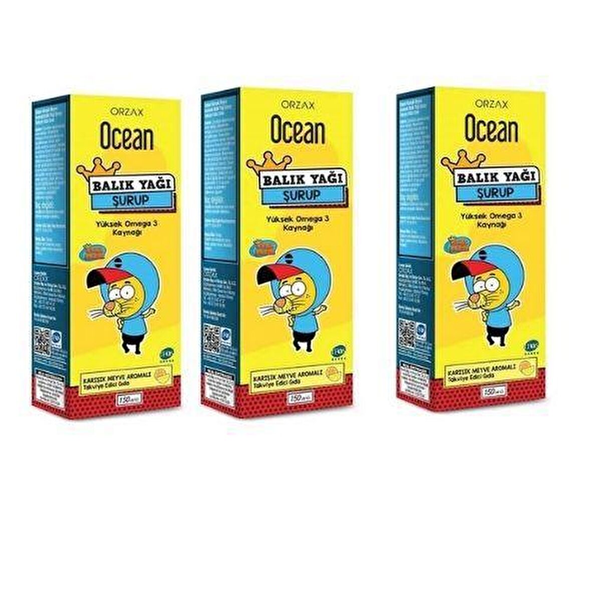 Orzax Ocean Omega 3 Balık Yağı Şurup 150 Ml - Karışık Meyve Aromalı X 3