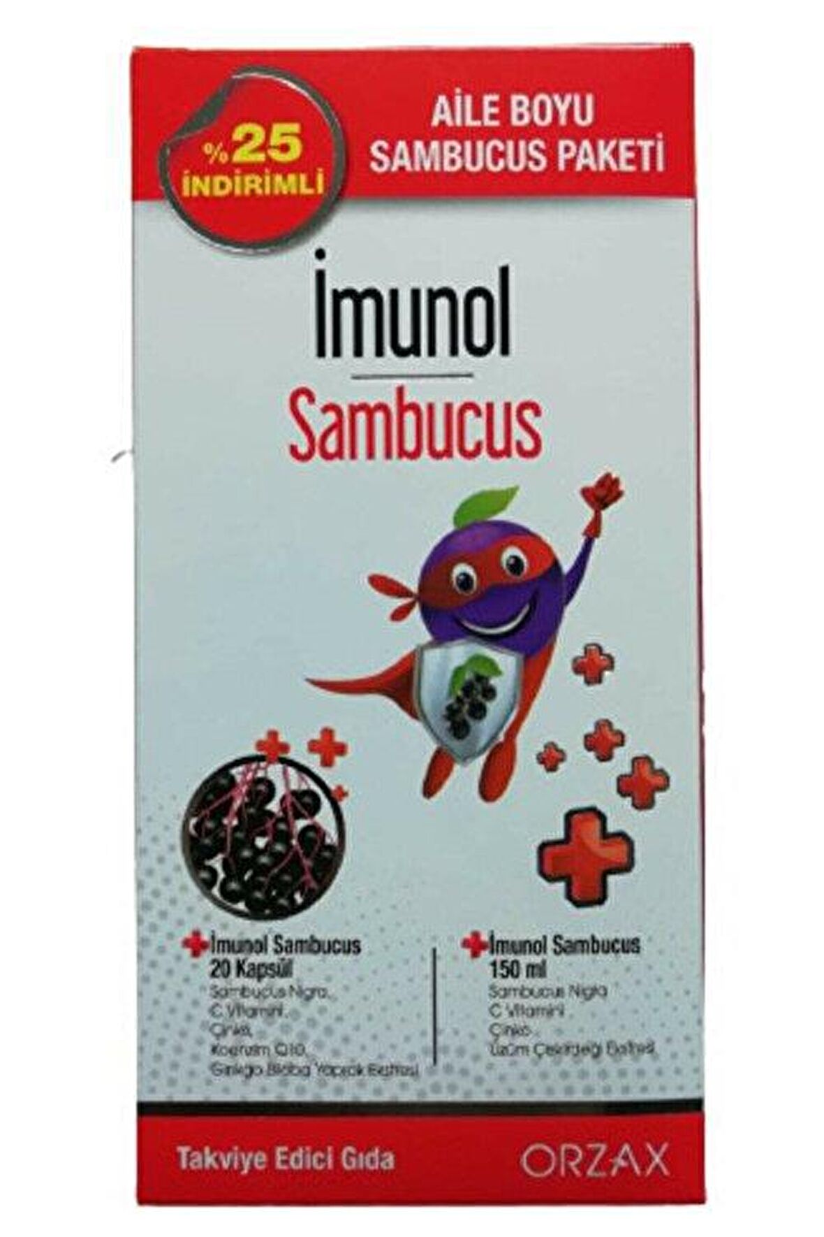 Orzax Ocean İmunol Sambucus Şurup 150 ml + İmunol Sambucus 20 Kapsül - Aile Boyu Paket