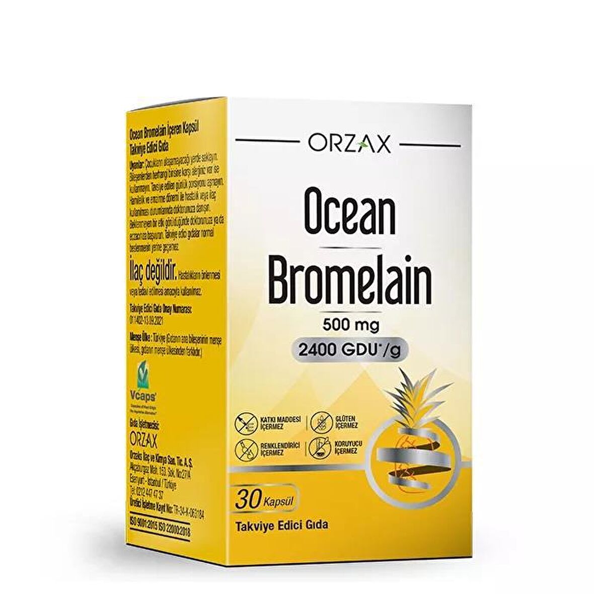 Orzax Ocean Bromelain 500 mg Takviye Edici Gıda 30 Kapsül