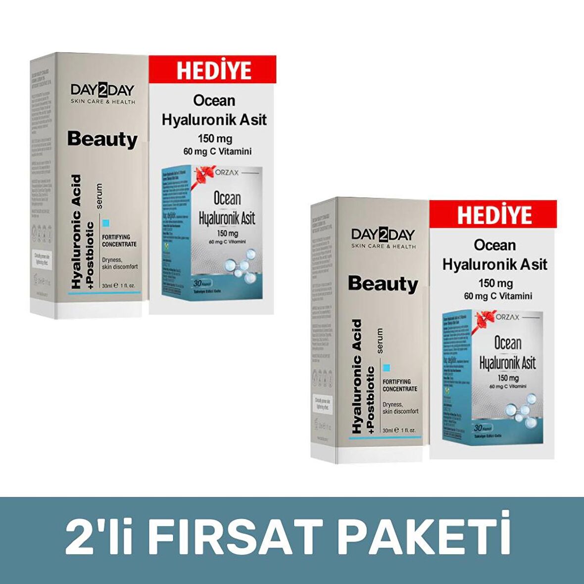 Day2Day Hyaluronic Acid Güçlendirici Konsantre 30 ml+ Ocean Hyaluronik 30 Kapsül Asit HEDİYE - 2 Adet