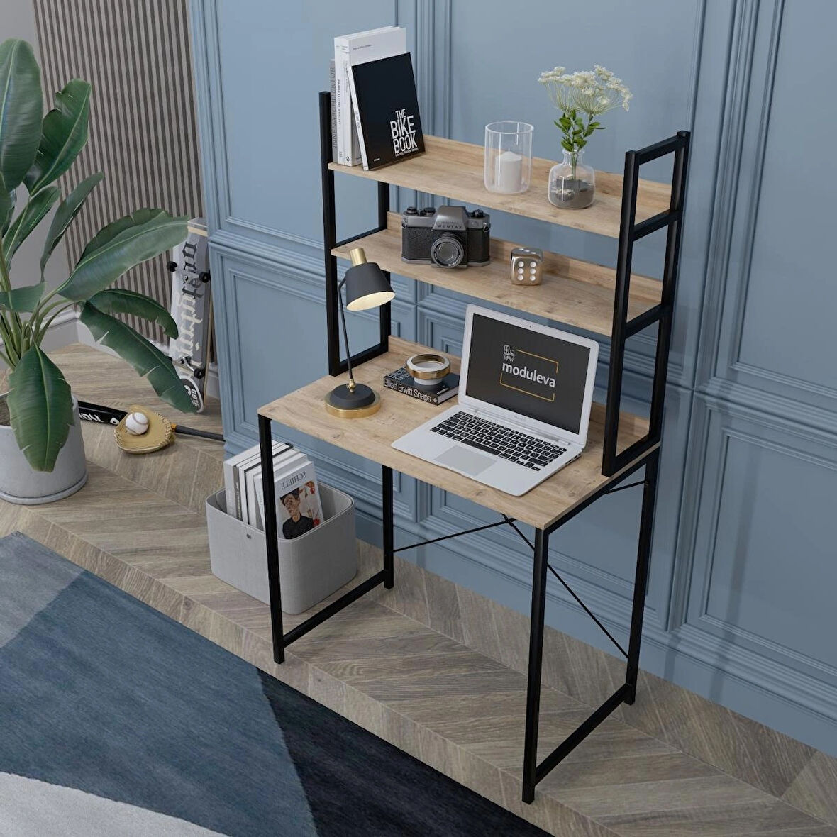 çalışma masası kitaplık raflı