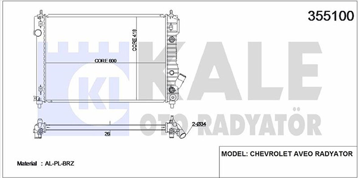 Chevrolet Motor Su Radyatoru (otomatık) Aveo Kalos T255 1,4 16v - Kale 355100