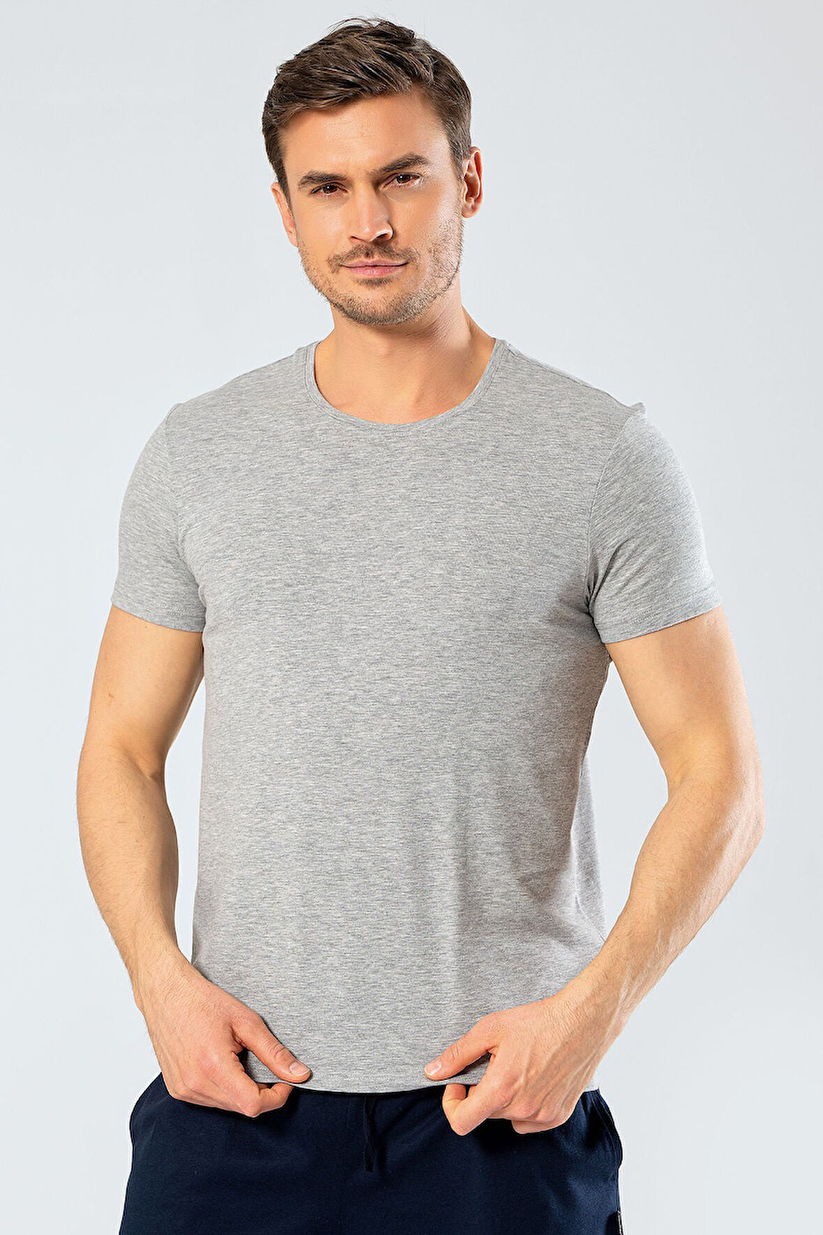 Cacharel Erkek Bisiklet Yaka Likralı T-shirt 1331/Gri