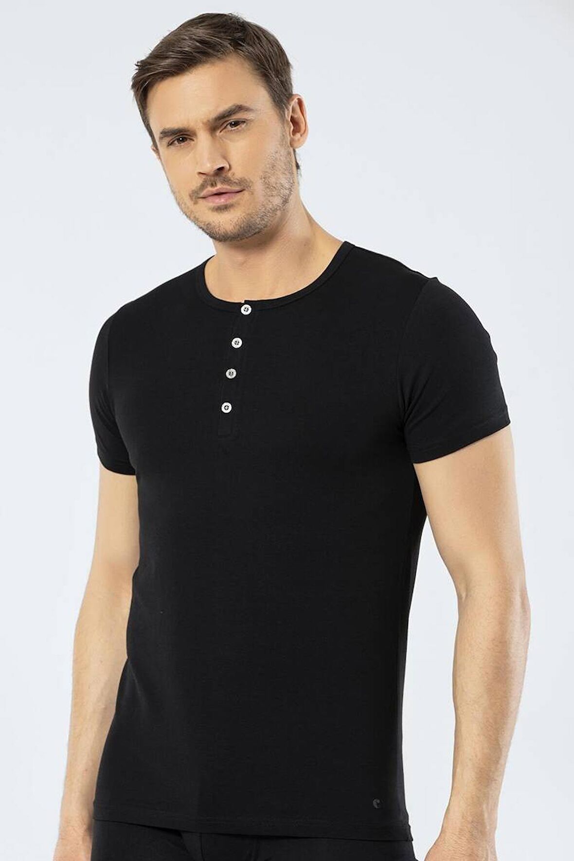 Cacharel Erkek Bisiklet Yaka Düğmeli T-shirt  Siyah