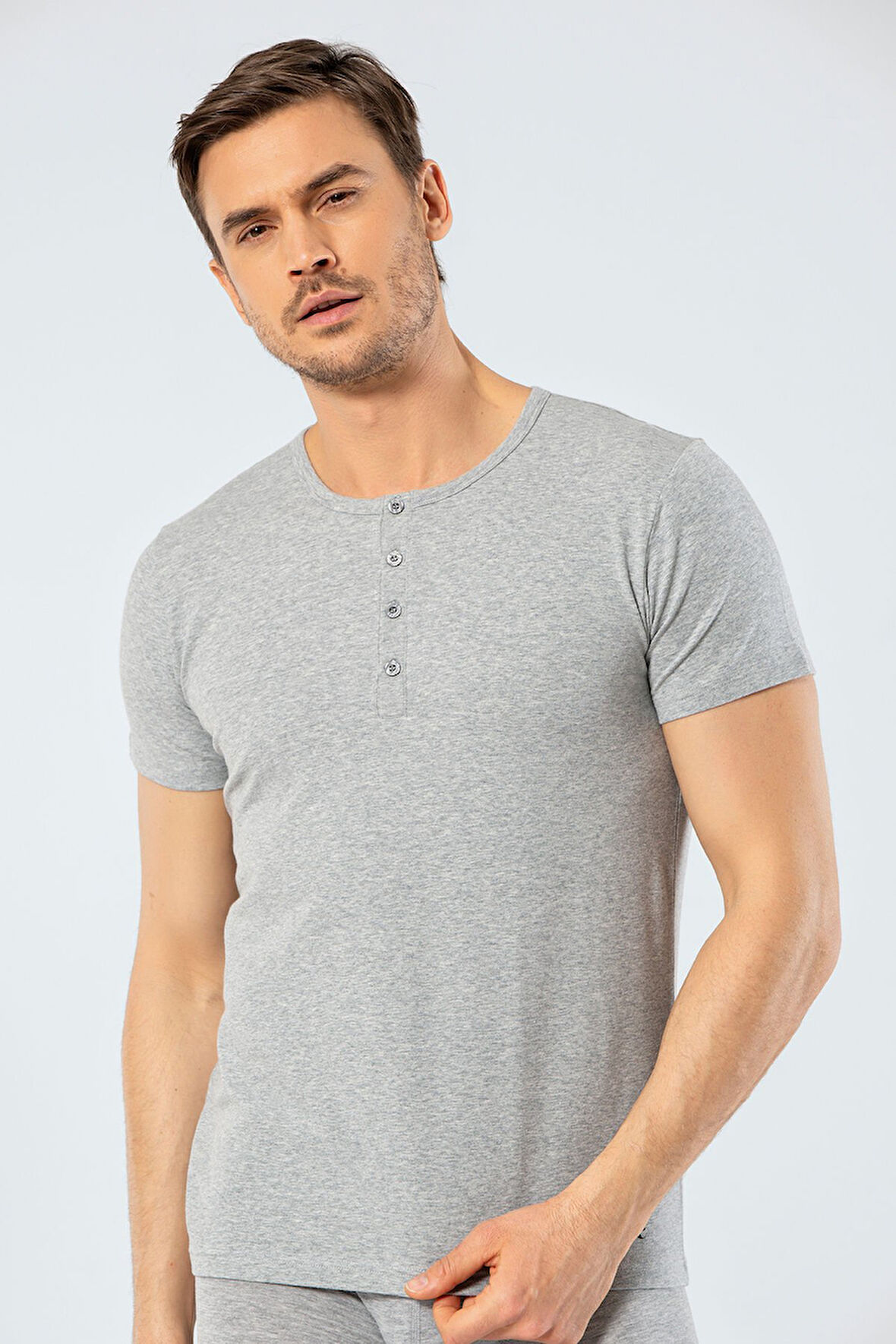 Cacharel Erkek Bisiklet Yaka Düğmeli T-shirt 1308/Gri
