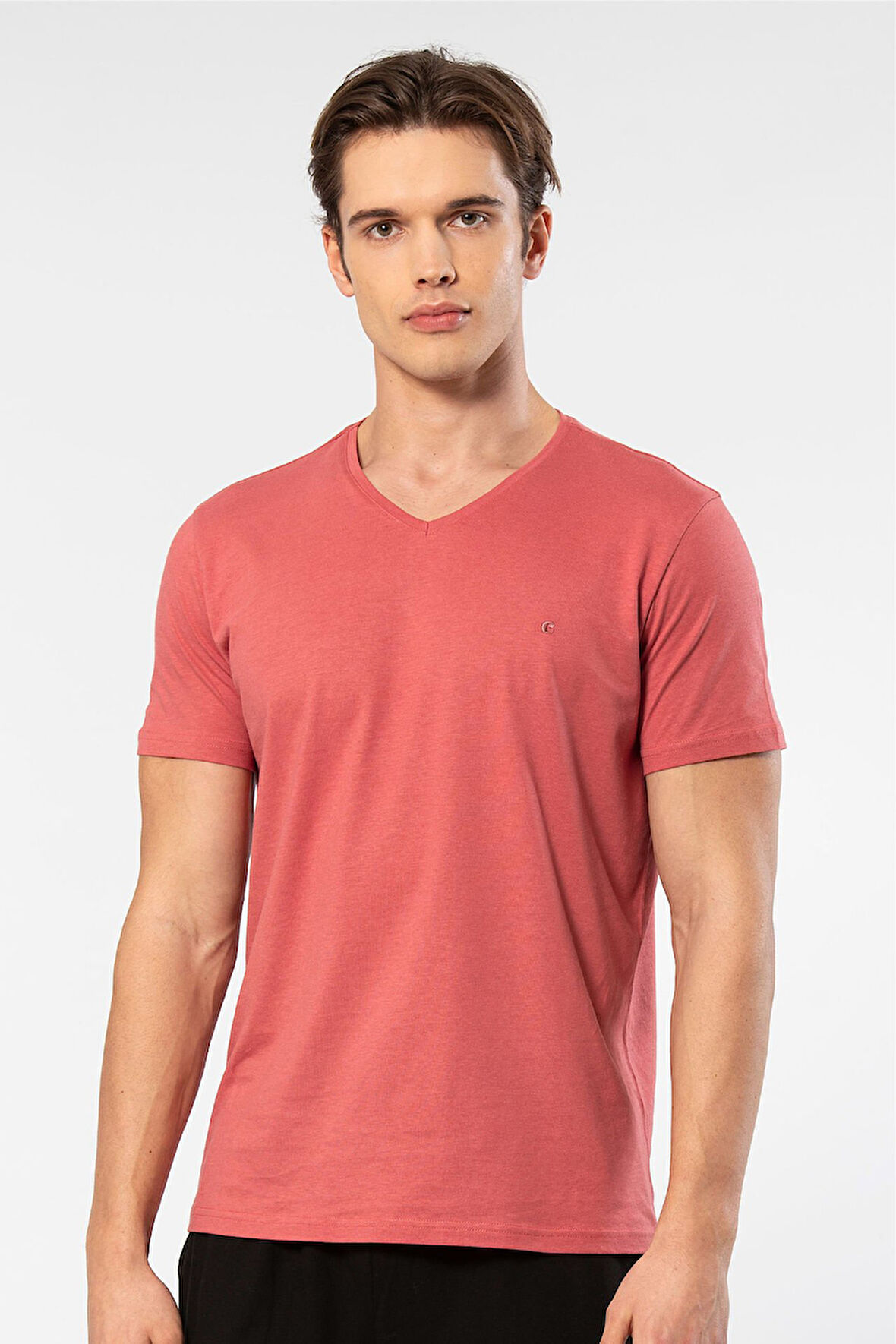 Cacharel Erkek V Yaka T-shirt 2170/Mercan