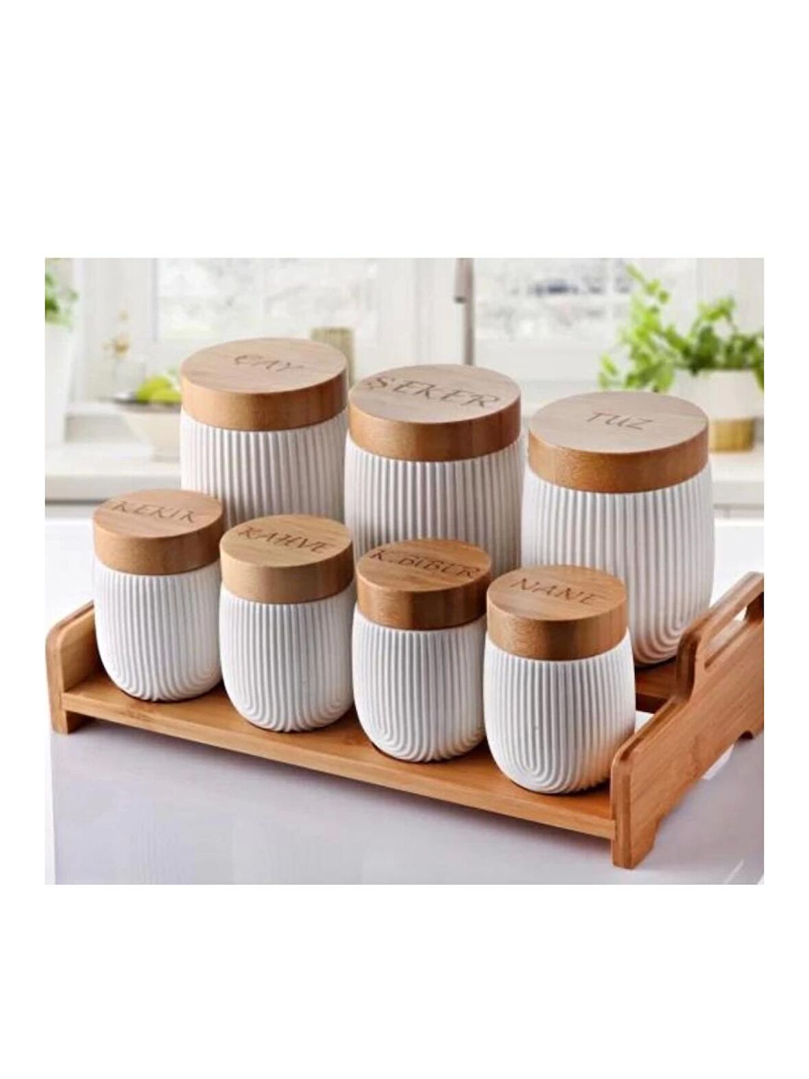 Gönül GNL3503 Bambu Kapaklı Baharat Saklama Seti 7 Li