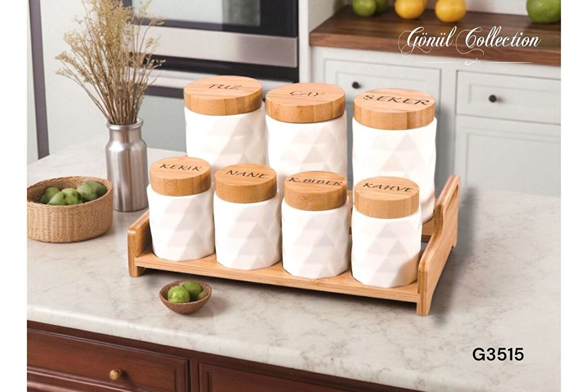 Gönül Baharat Seti 7 Li Elmas Form Bambu Kapak G3515