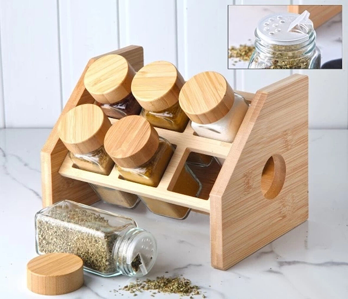 Bambu Kapak Standlı Cam Baharatlık G3870