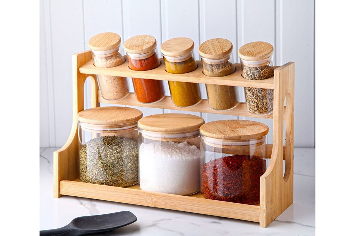 Gönül Baharat Seti 8 Li Cam Bambu Kapaklı G3871