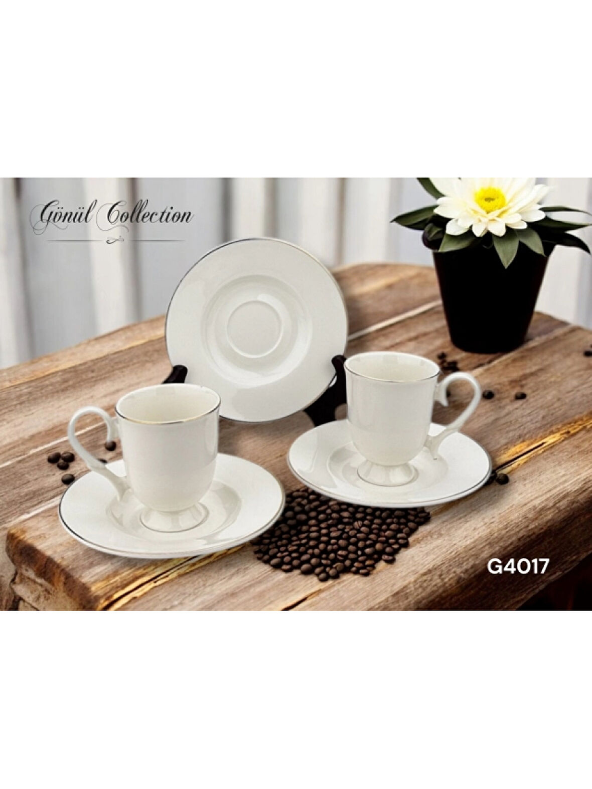 Gönül GNL 4017 Gümüş Kenarlı Beyaz Porselen Kahve Seti 6'lı