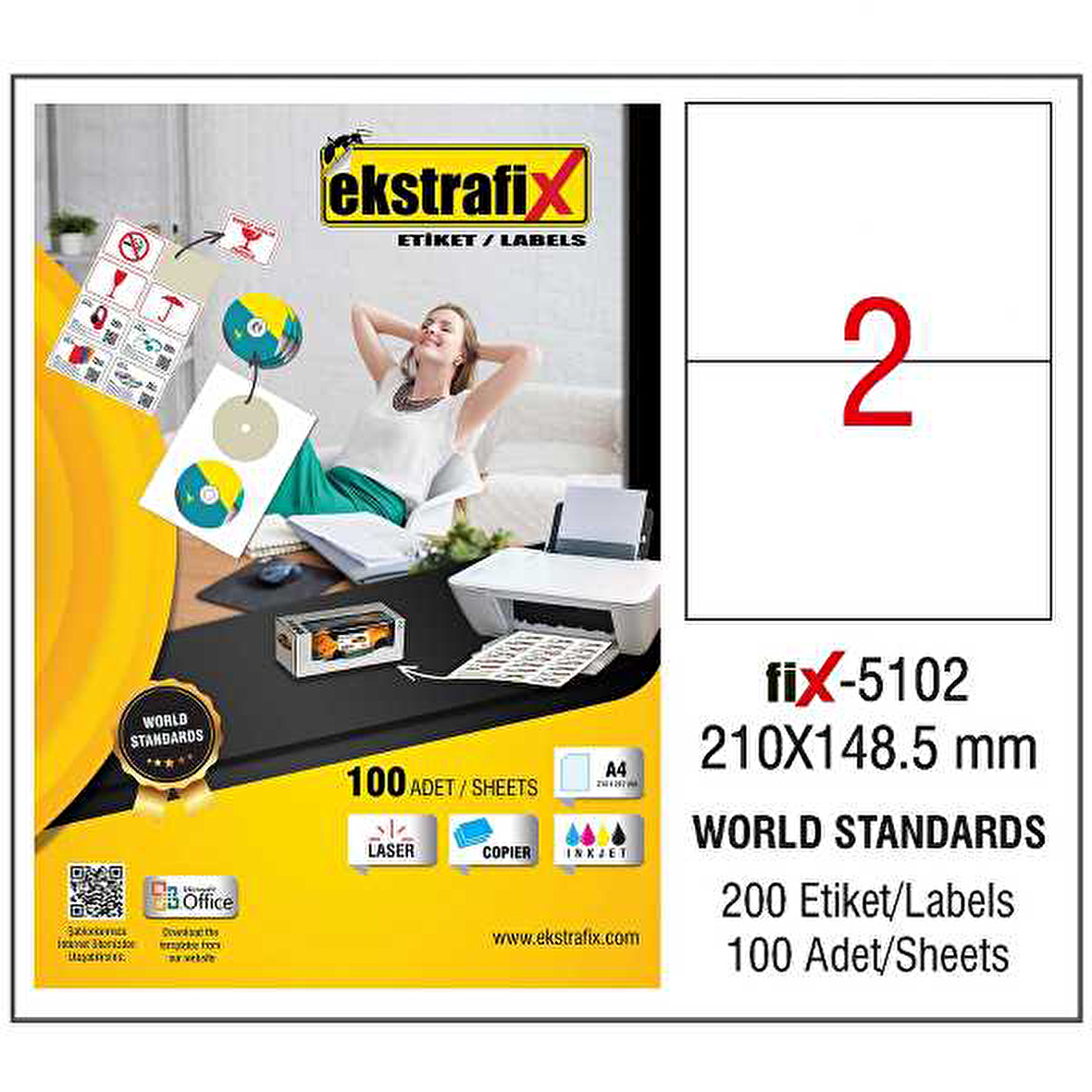 Ekstrafix Laser Etiket 100 YP 210x148.5 Laser-Copy-Inkjet Fİx-5102