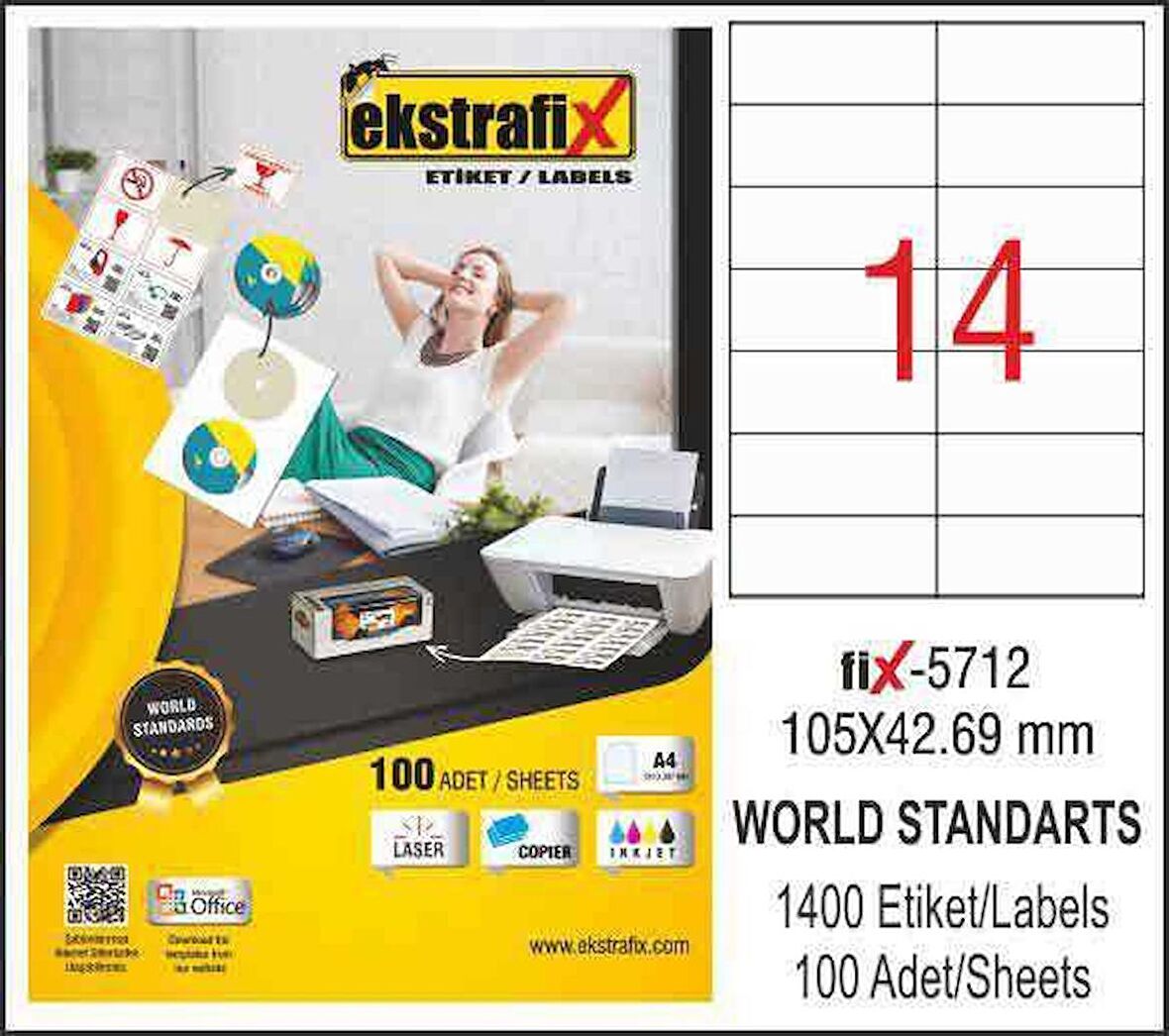 Ekstrafix Laser Etiket 105x42,69 Laser-copy-ınkjet Fix-5712