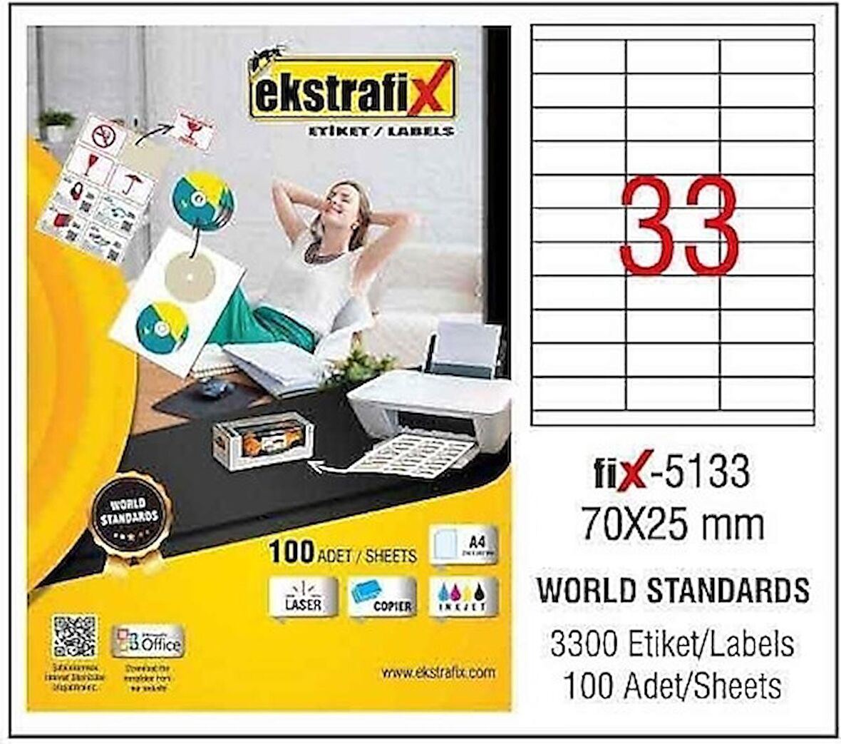 Ekstrafix Laser Etiket 70x25  Laser-copy-ınkjet Fix-5133